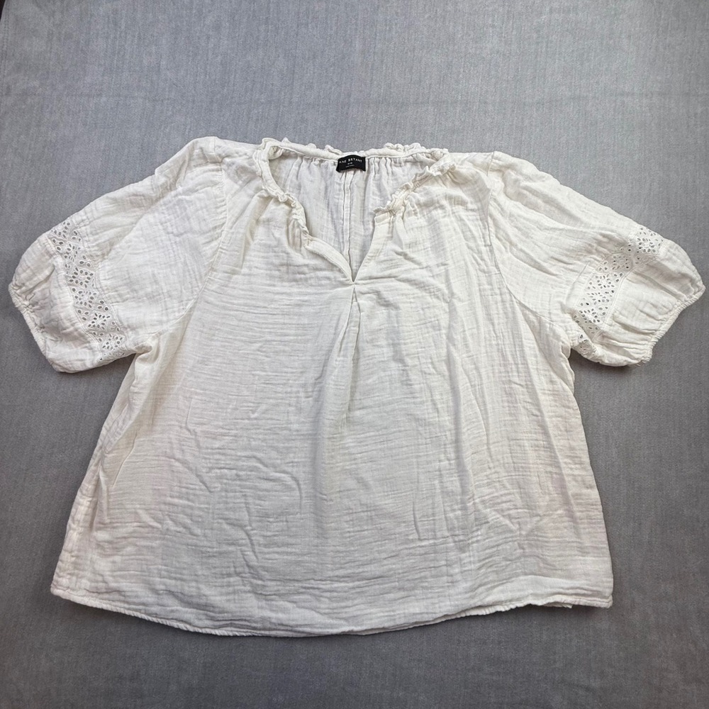 Lane Bryant White Cotton Gauze Eyelet Lace Short Sleeve Blouse Plus Size 18/20
